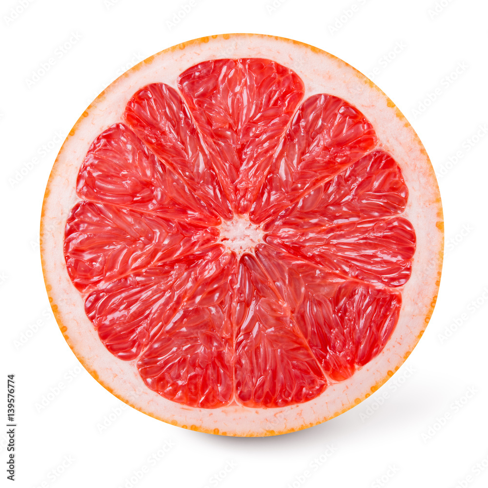 Grapefruit isolated on white background. Round slice of fresh fruit. With clipping path.