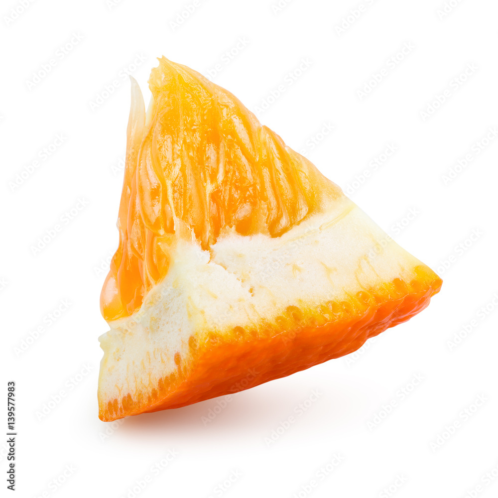 Orange fruit. Small slice isolated on white. With clipping path.