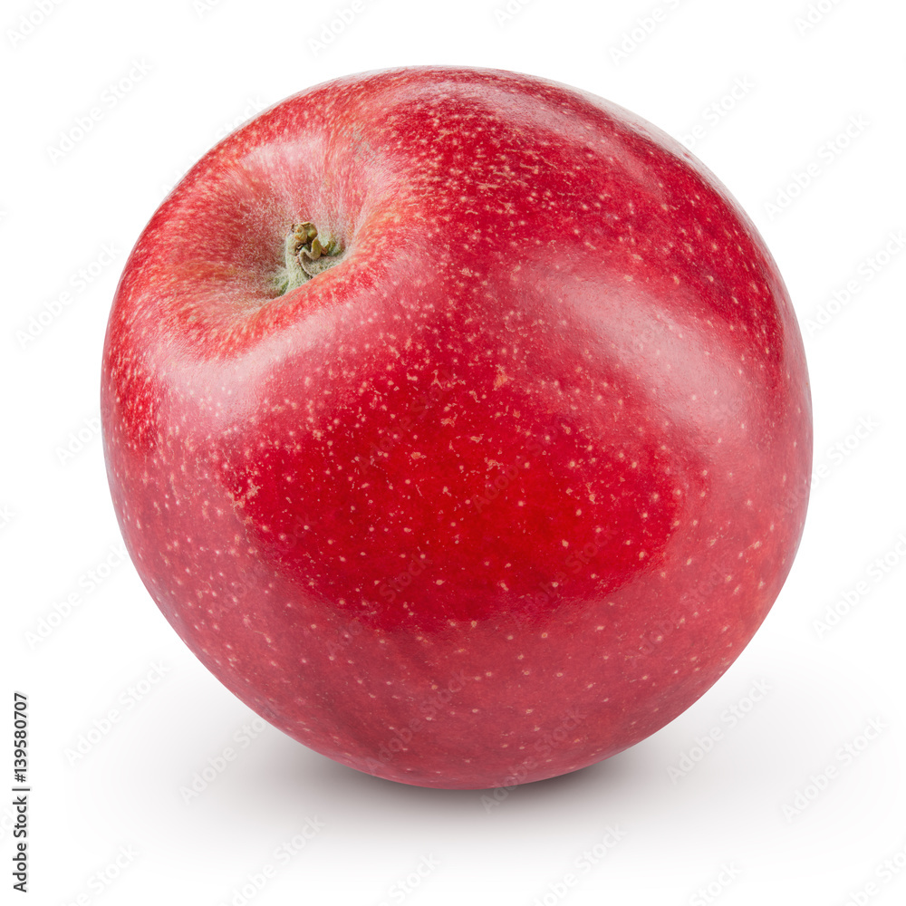 Red apple isolated on white background. Fresh raw organic fruit.