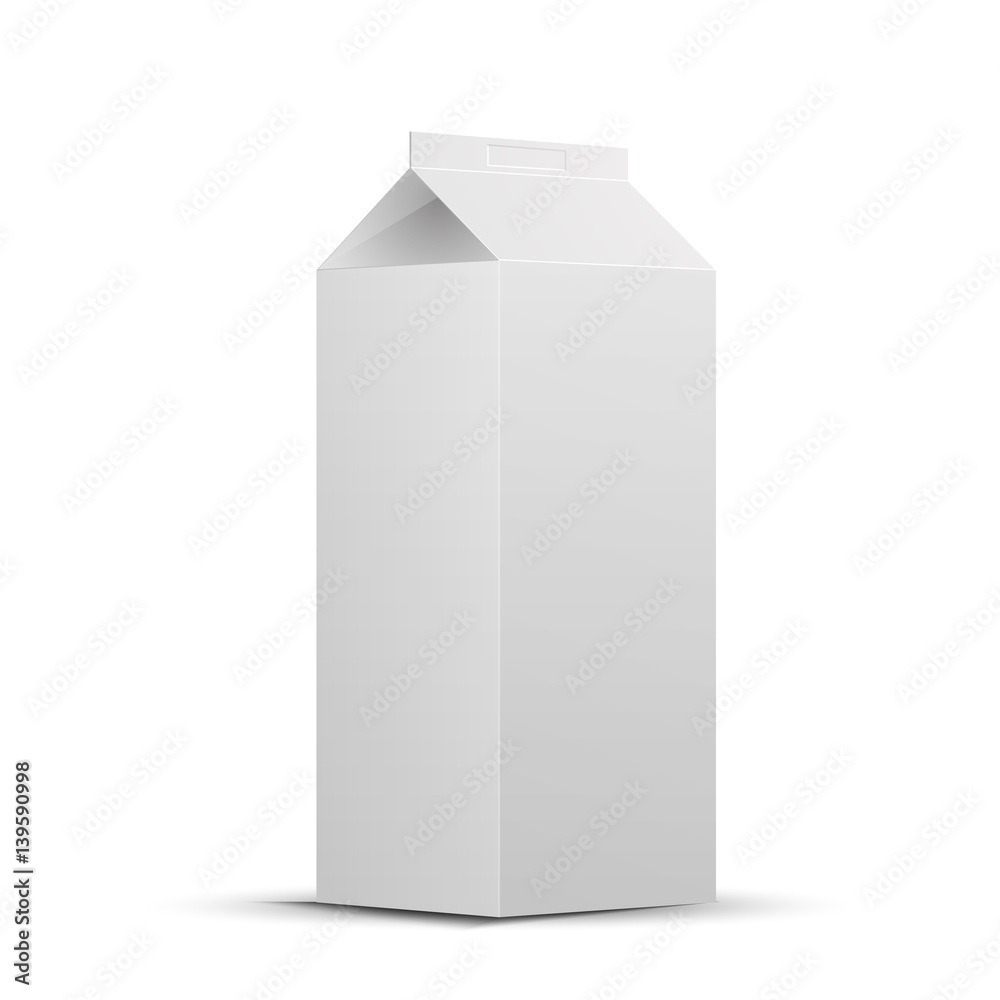 3d template cardboard package for milk or juice, vector, isolated on white