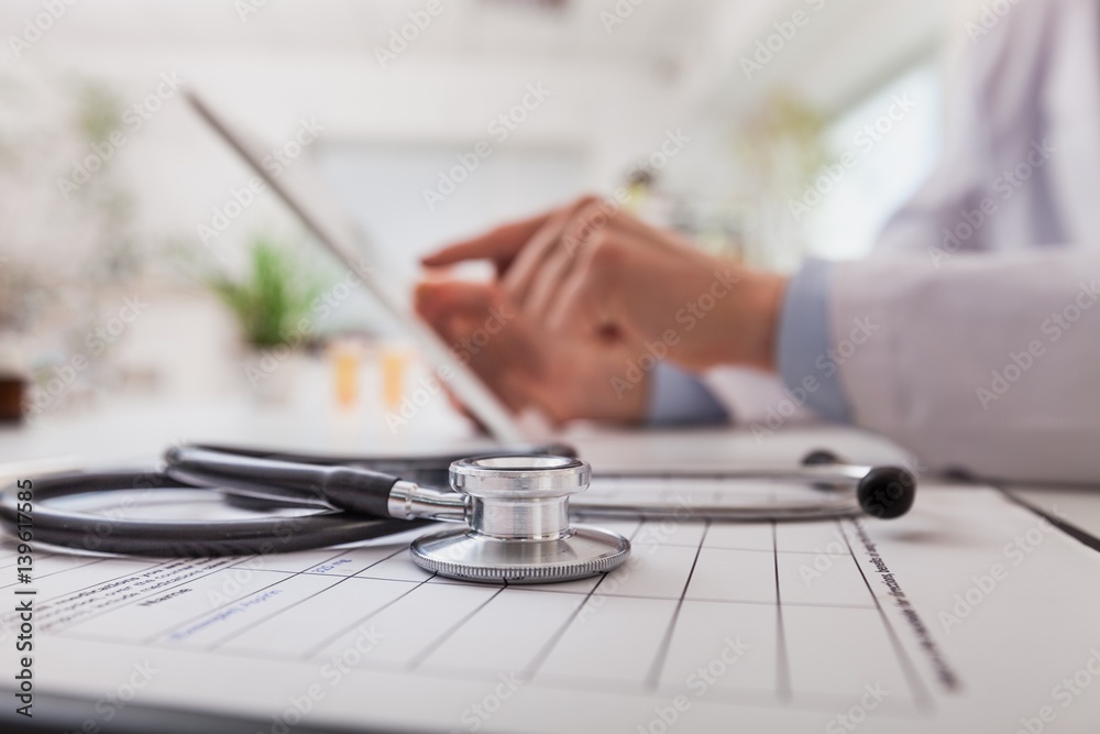 Stethoscope on a desk doctor.