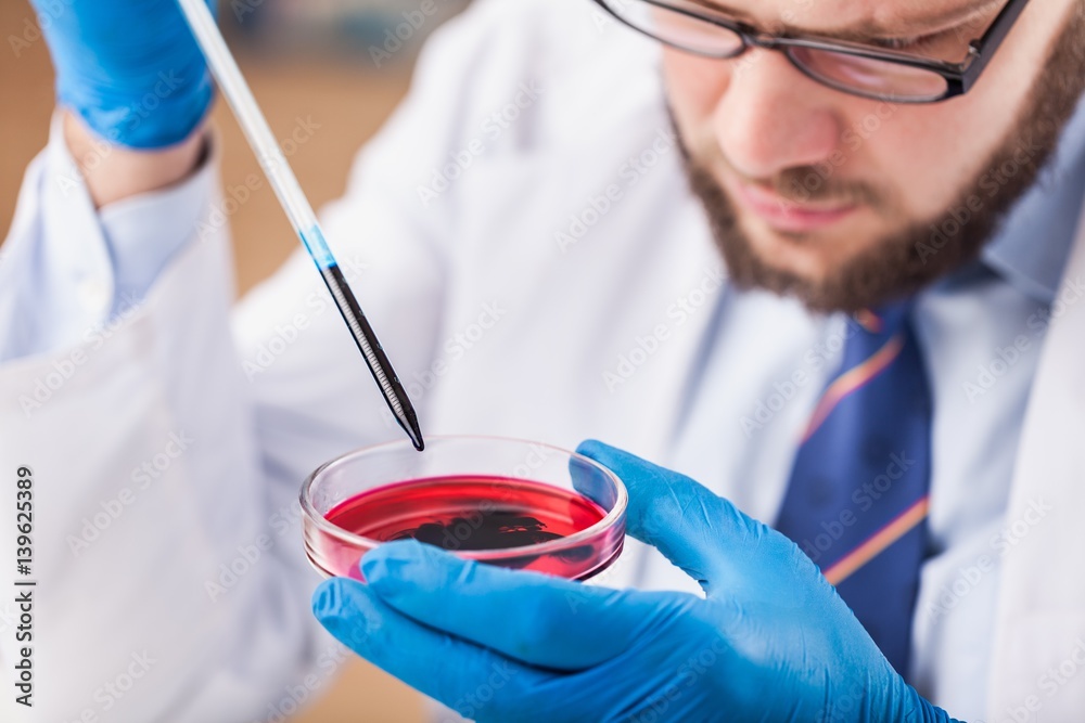 Man researcher carrying out scientific research.