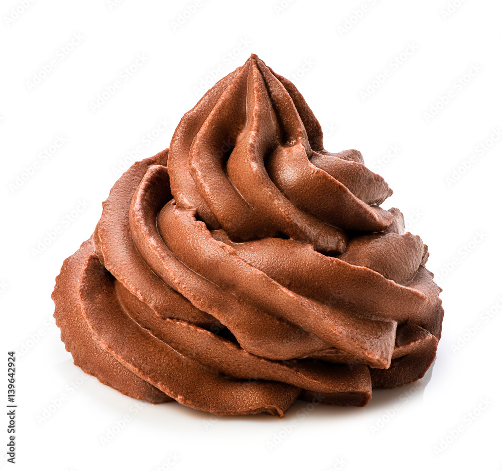 Chocolate frozen yogurt on white background with clipping path. Whipped cream. Mascarpone. Macro.