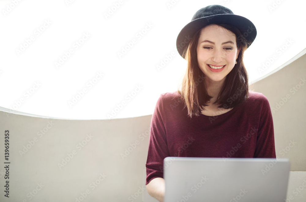 Woman Laptop Browsing Searching Technology Concept