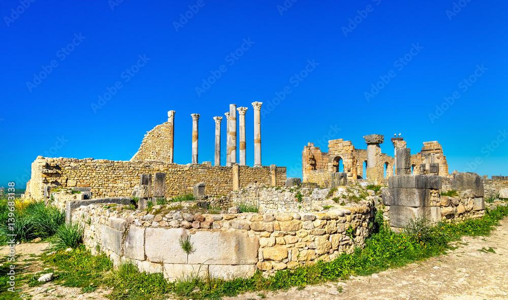 The Capitoline Temple and the Roman Basilica in Volubilis, Morocco