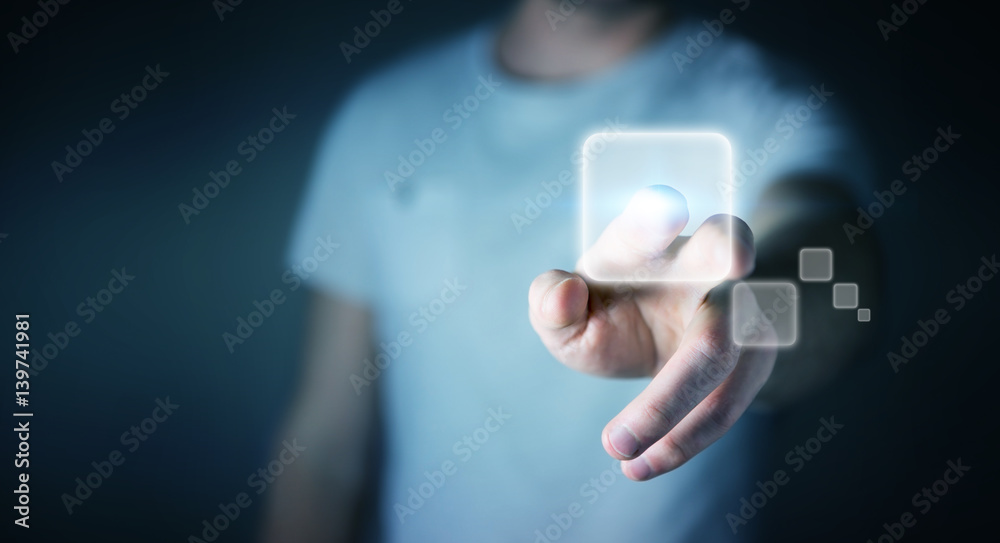 Businessman surfing on internet with digital tactile interface 3D rendering