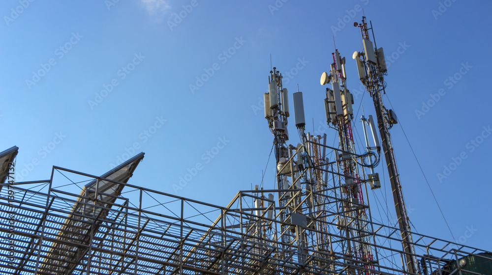 mobile antennas, on a background of blue sky