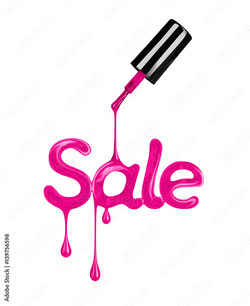 Inscription Sale made with pink nail polish on white background