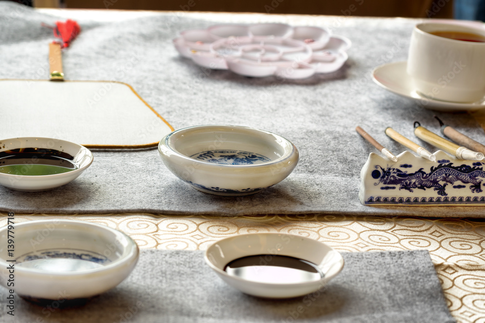 chinese calligraphy tools on table