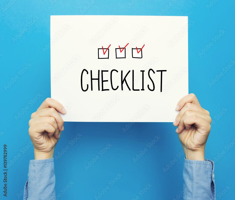 Checklist text on a white poster