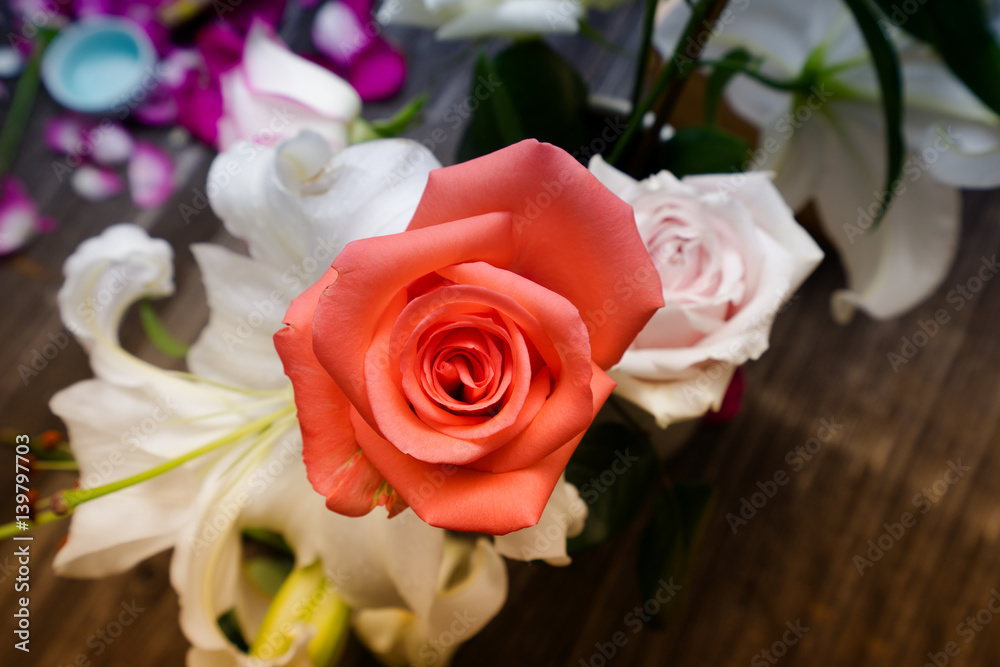 beautiful colorful flowers on table