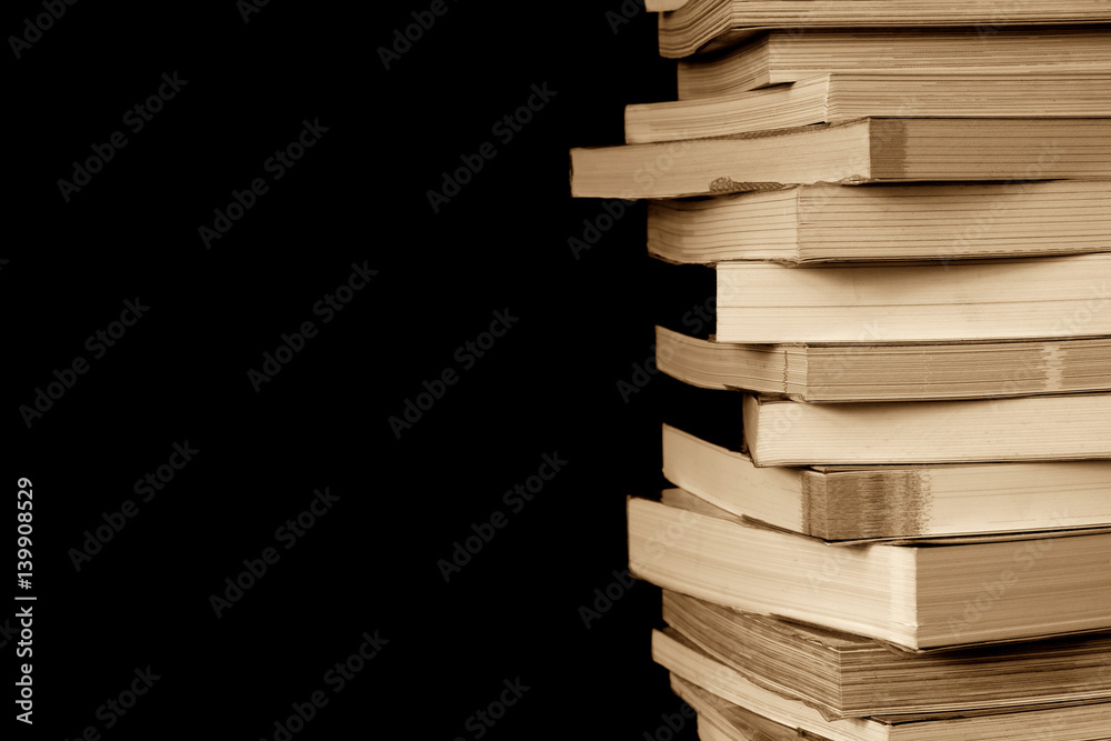 Close up book stacked  with black background