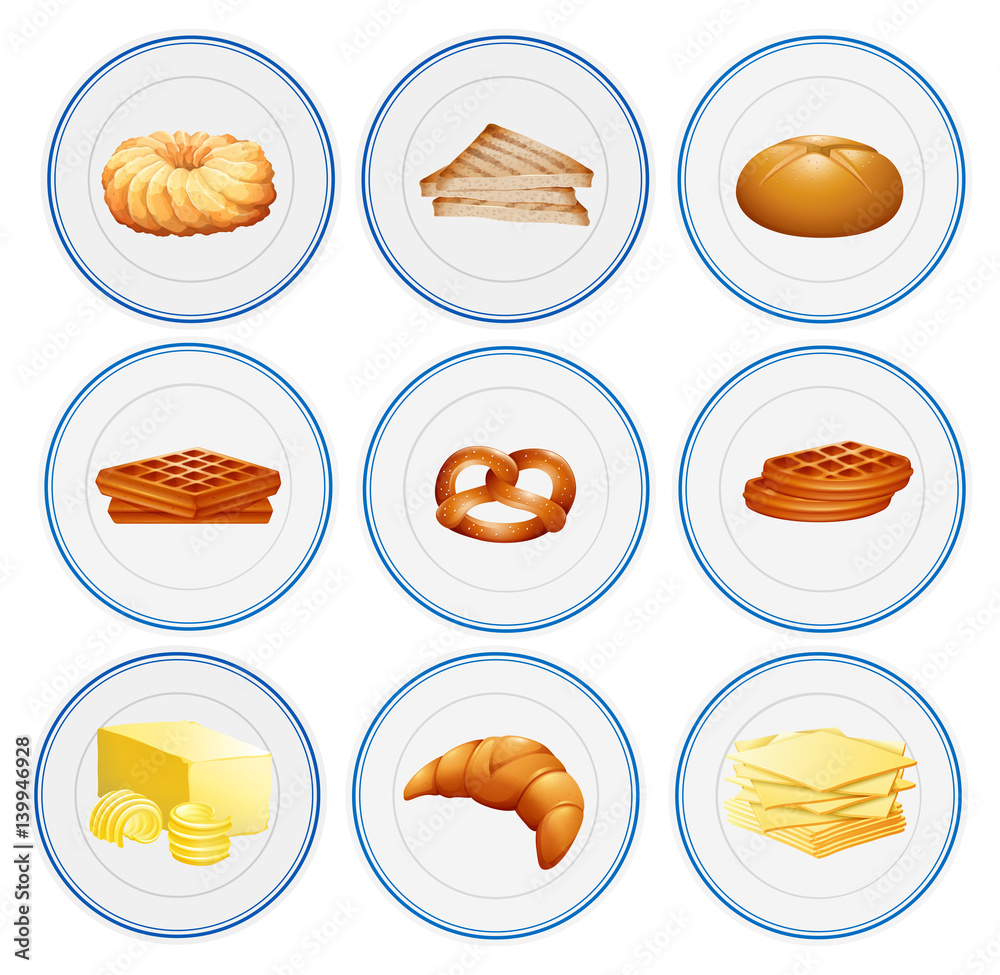 Different types of pastries on the plates