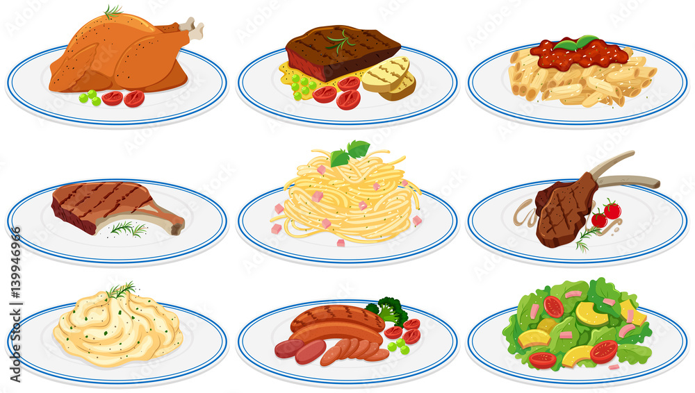 Different types of food on the plates