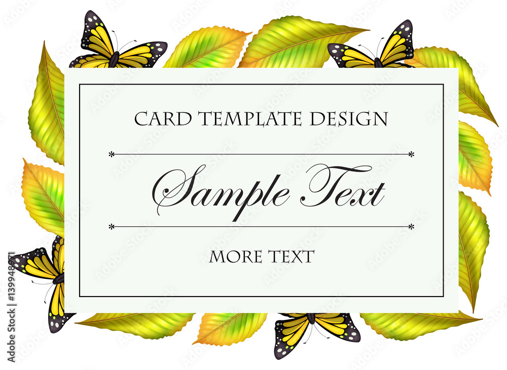 Card template with butterfly and leaves