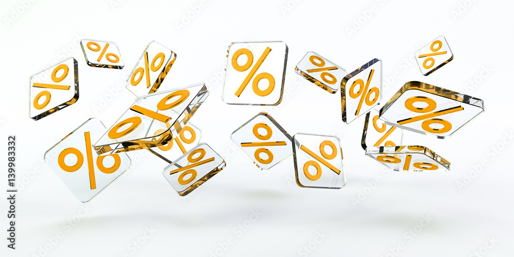 Yellow sales icons floating in the air 3D rendering