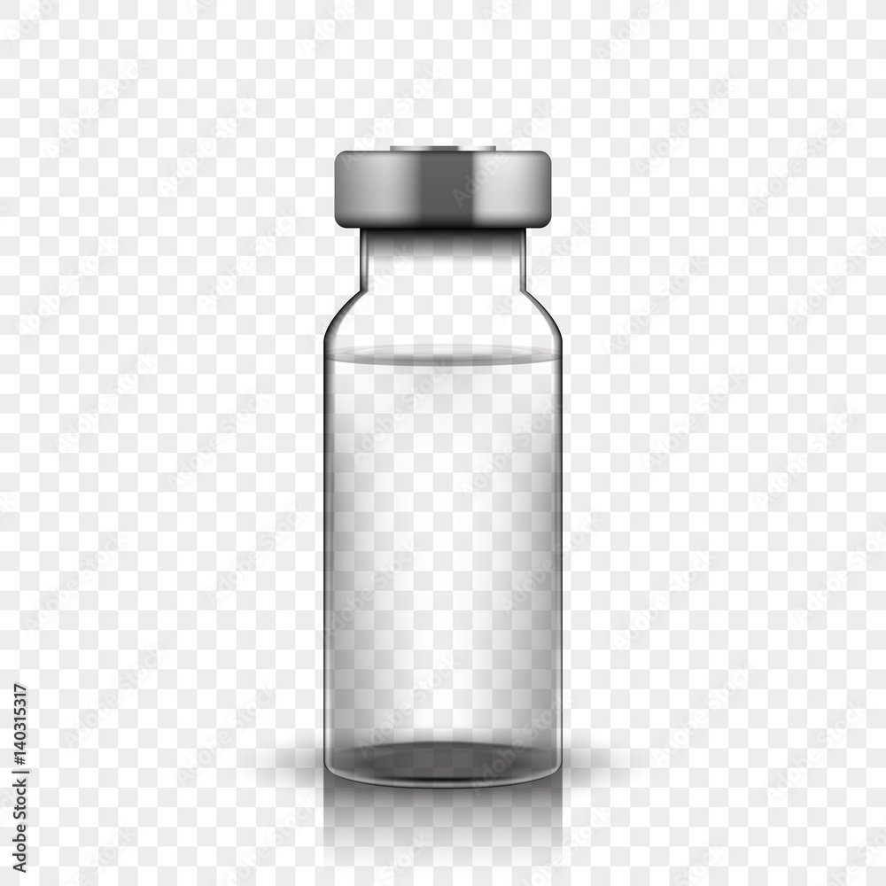 Transparent glass medical vial, vector illustration on simple background