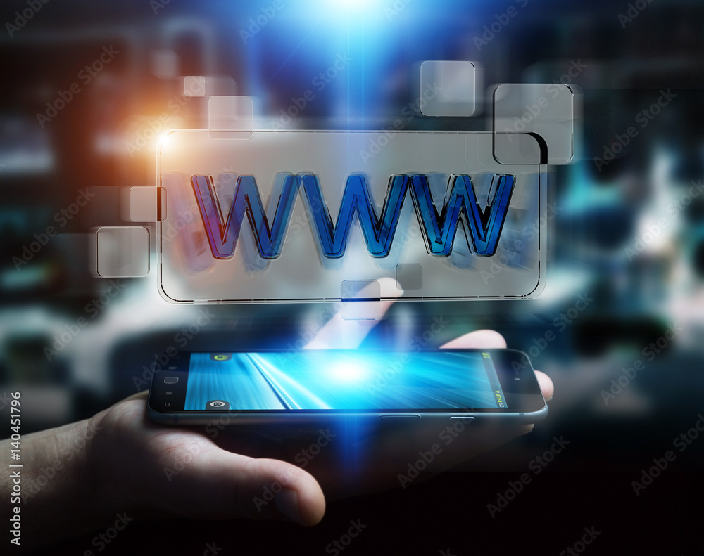 Businessman surfing on internet using tactile web address bar 3D rendering