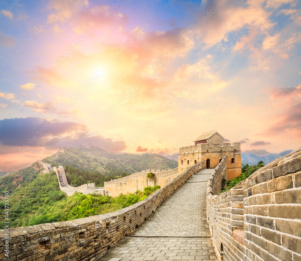 majestic Great Wall of China at sunset