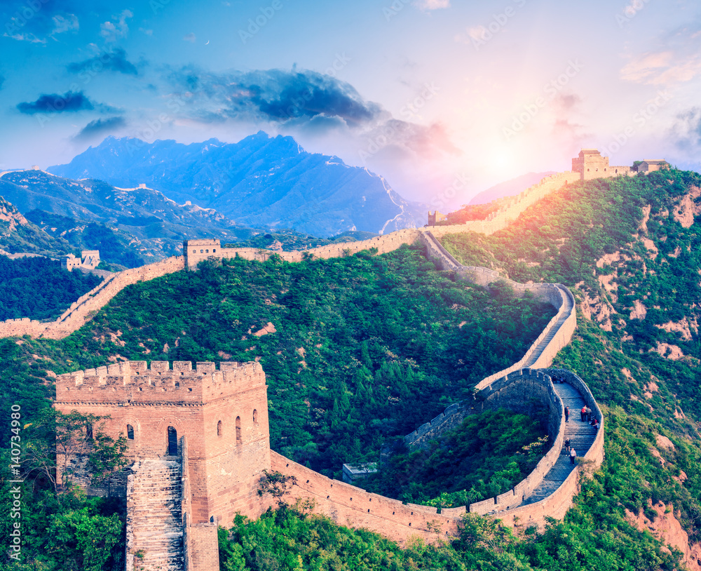 majestic Great Wall of China at sunset