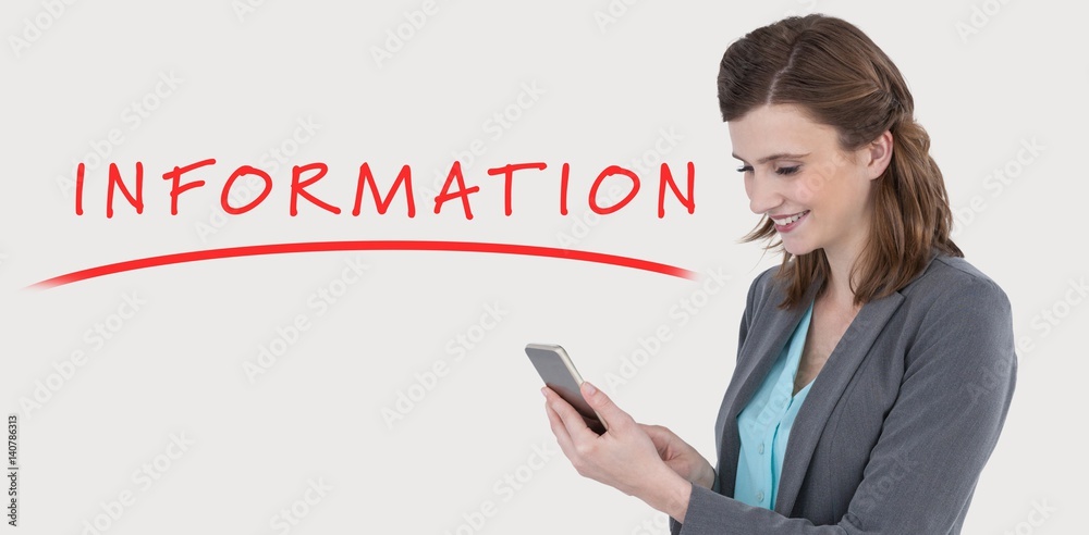 Composite image of businesswoman using mobile phone