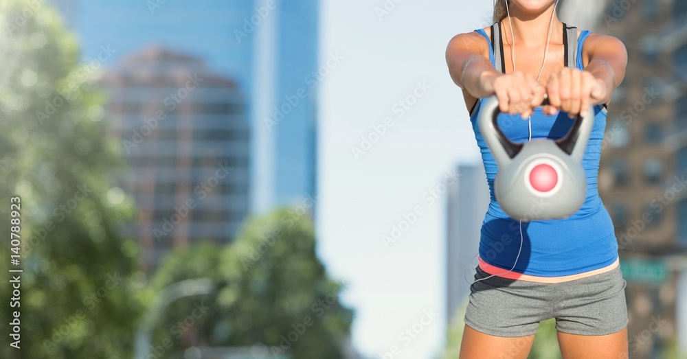 Woman torso in the street making fitness exercises