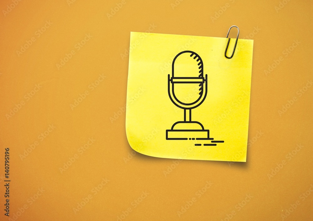 Sticky Note with Microphone Icon against orange background