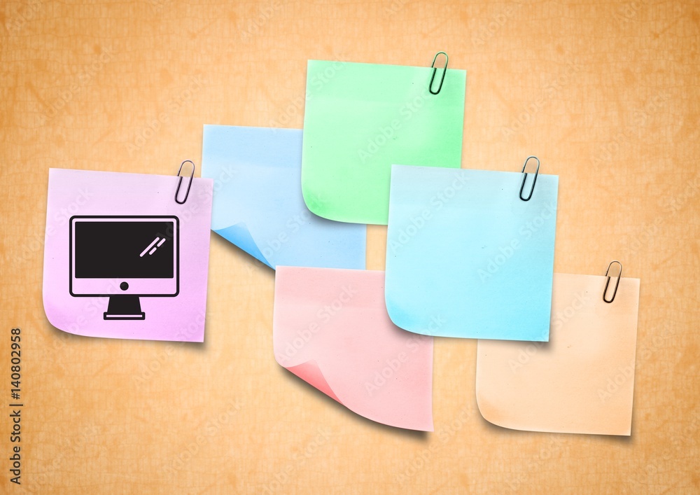 Sticky Note with Computer Icon against neutral orange background