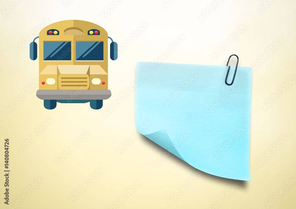 Sticky Note and School Bus icon against cream background