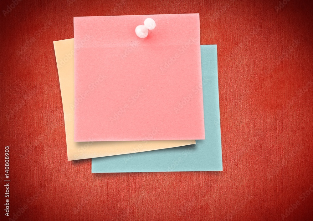 Composite image of colored Sticky Note against red background