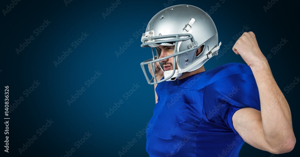 Composite image of american football player flexing muscles