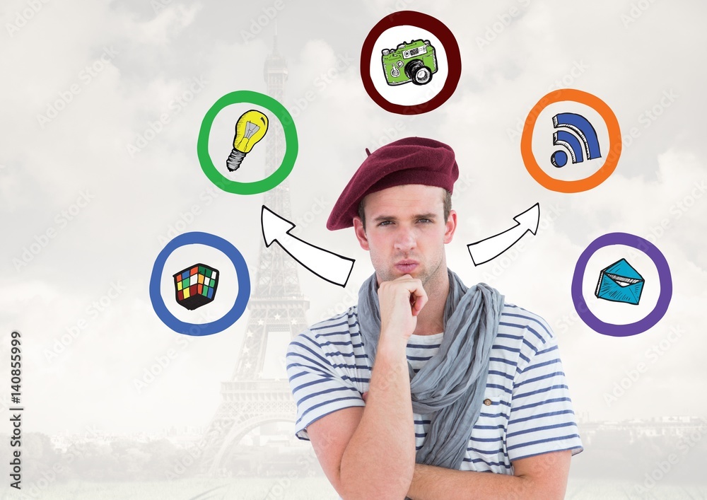 Man standing with application icons