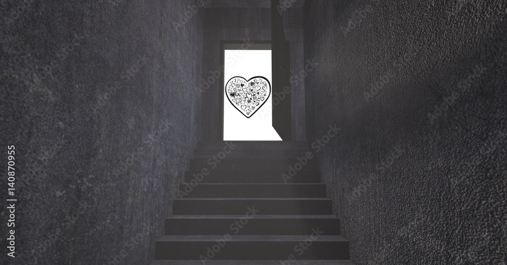 Stairs to an open door with heart shape