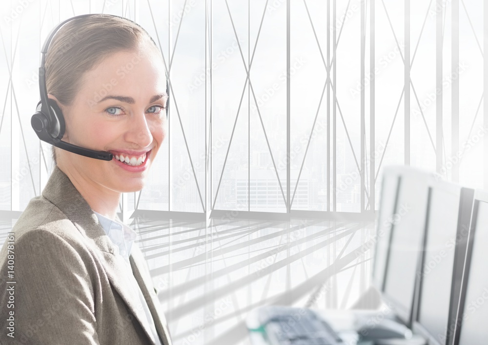 Smiling customer service woman working in office