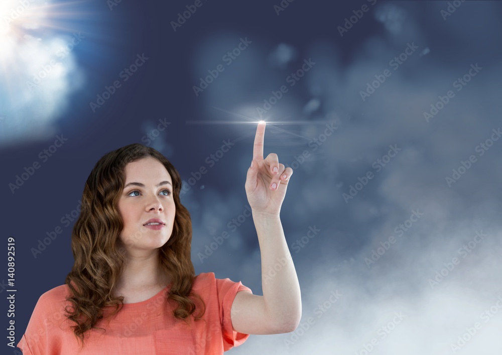 Woman touching a flare against sky in background