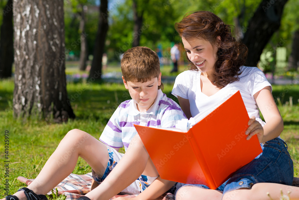 reading a book together