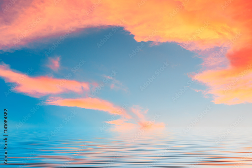 Sky and water reflection scene at dusk