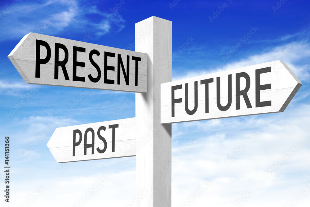 Future, present, past - wooden signpost