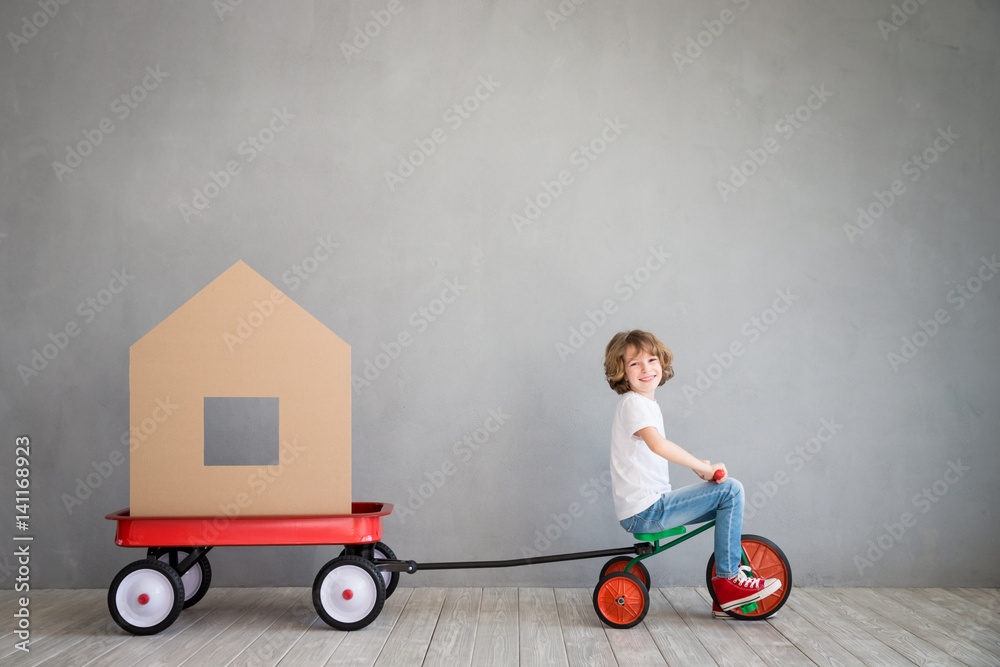 Child New Home Moving Day House Concept