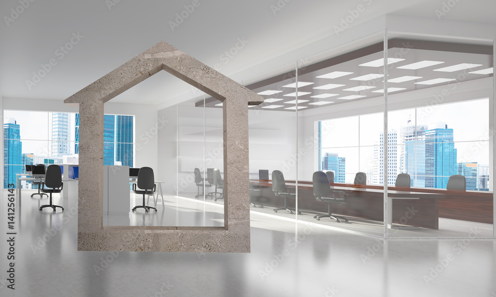 Conceptual background image of concrete home sign in modern office interior