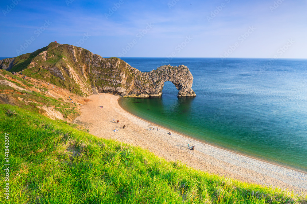 Durdle Door at the beach on the Jurassic Coast of Dorset, UK