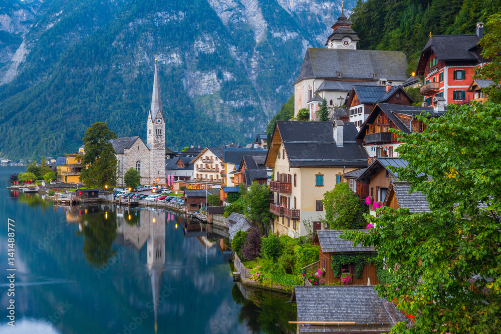 Hallstatt lakeside town in the Alps, Salzkammergut, Austria