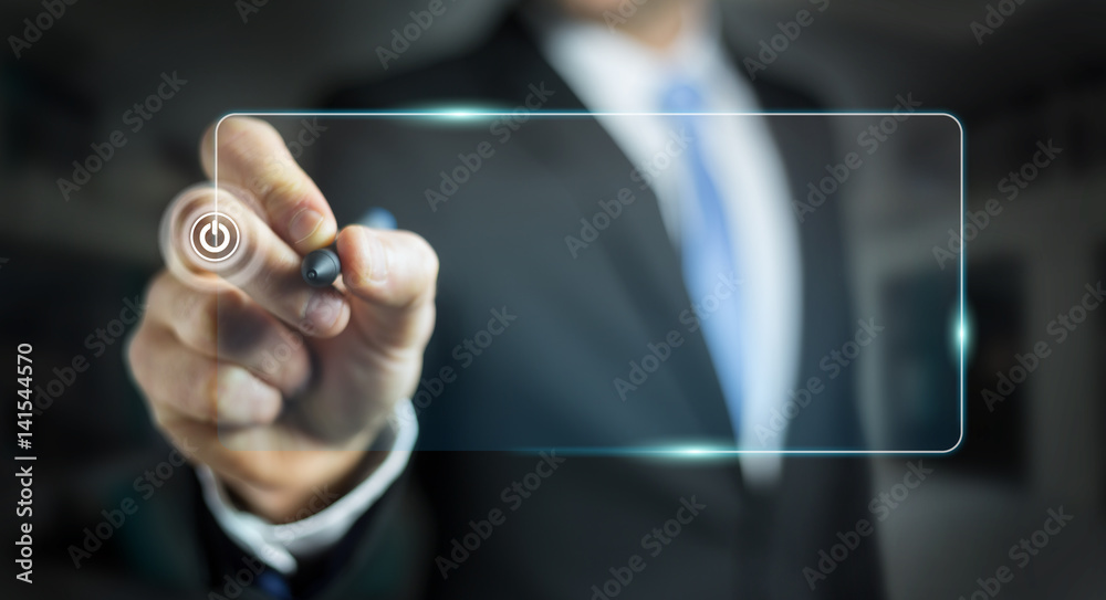 Businessman surfing on internet with digital tactile interface 3D rendering