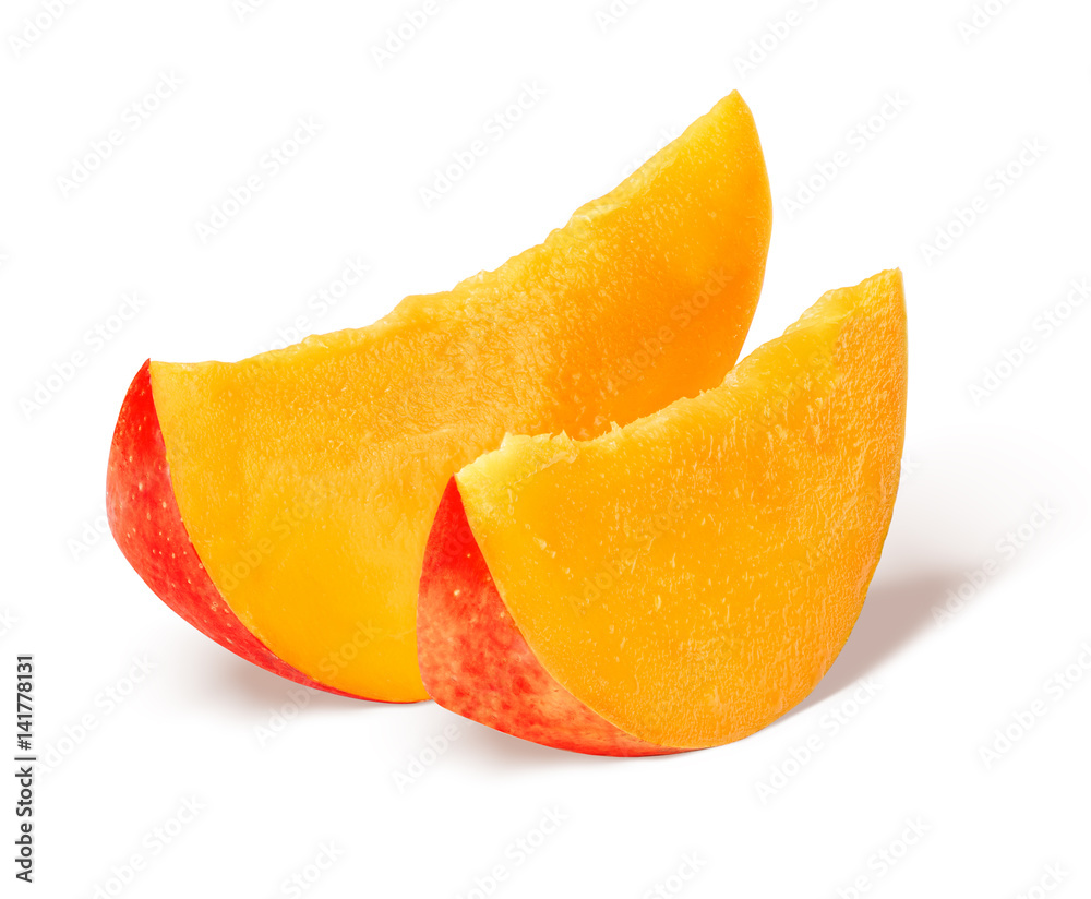 Isolated Slices of mango fruit with clipping path.