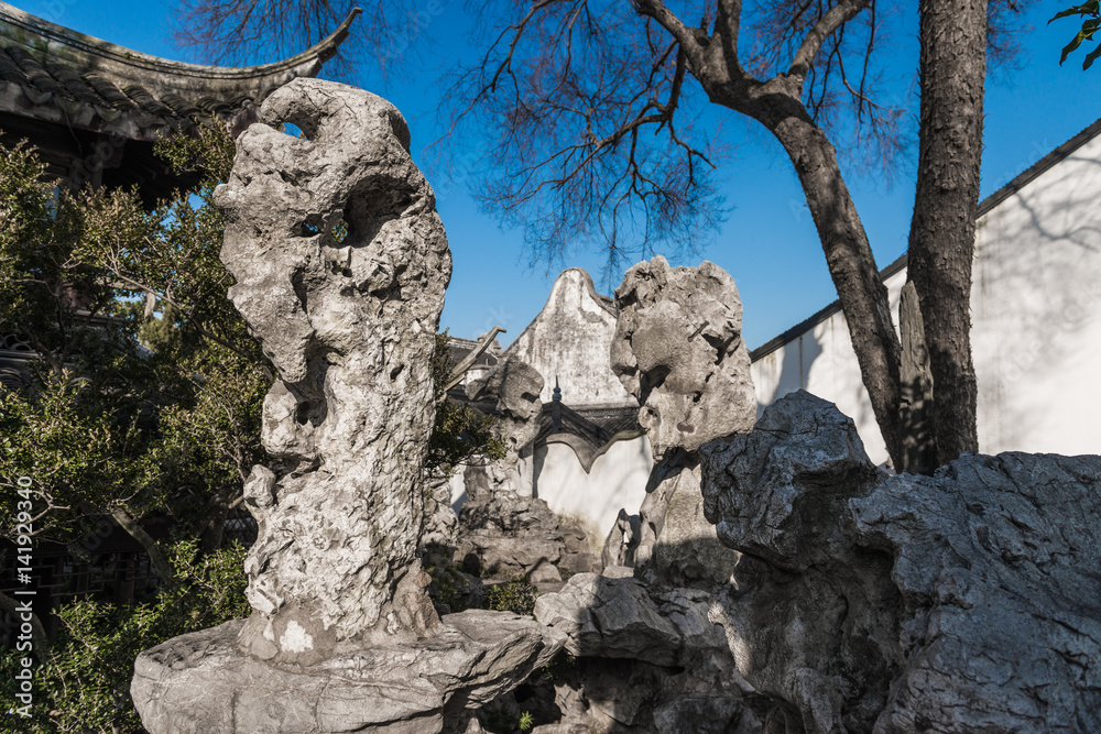 lion forest garden (shiziin) in Suzhou, China. UNESCO heritage site.