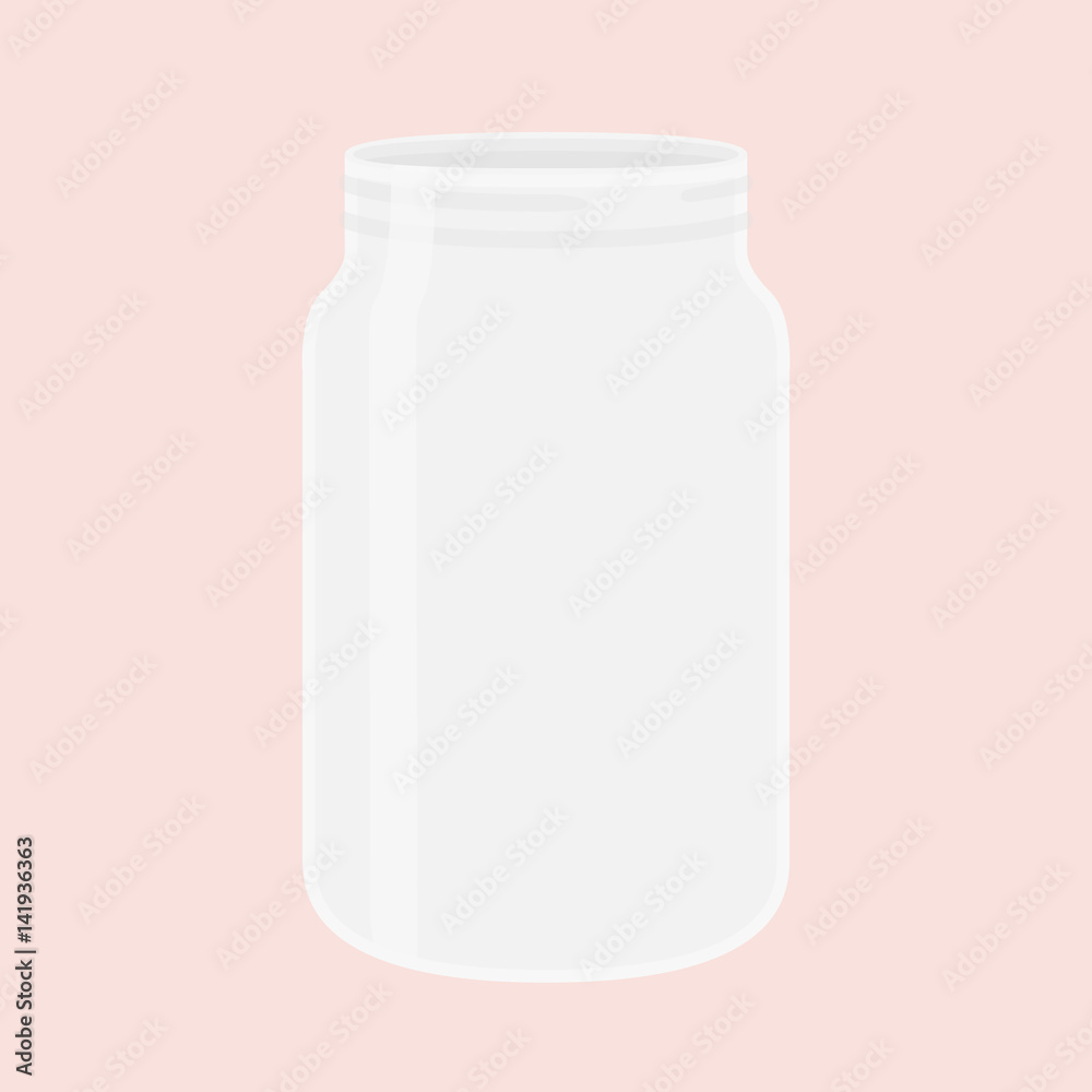 Mason jar in flat vector style. Glass, cup for smoothie.