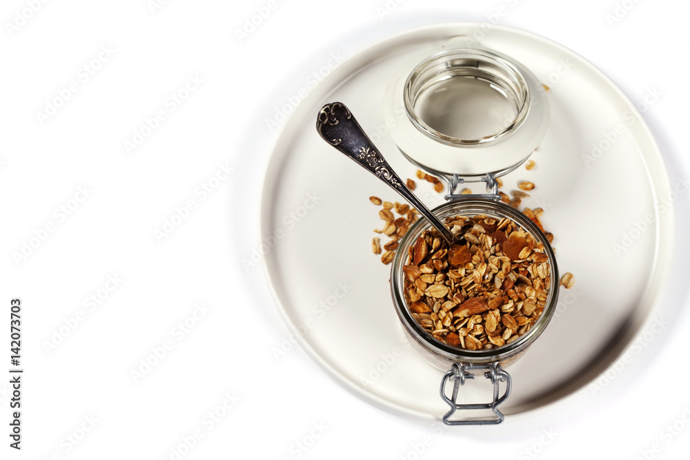 Homemade oatmeal granola with fruits and nuts