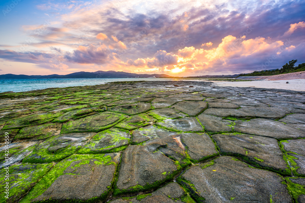 Kumejima, Okinawa, Japan at Tatami-ishi rock Beach.