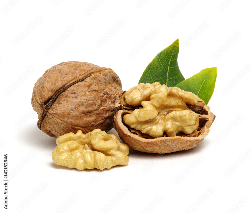 Walnuts with leaves