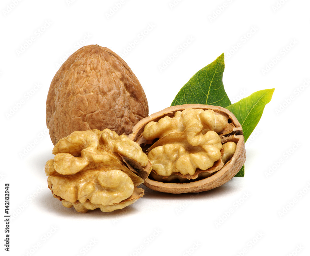 Walnuts with leaves